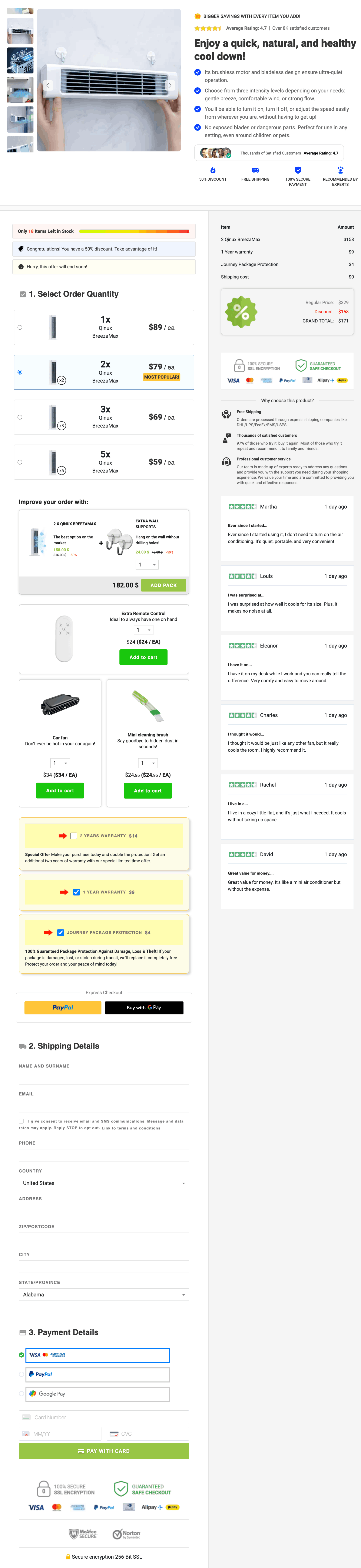 Qinux BreezaMax Portable AC 100% Secure Checkout page